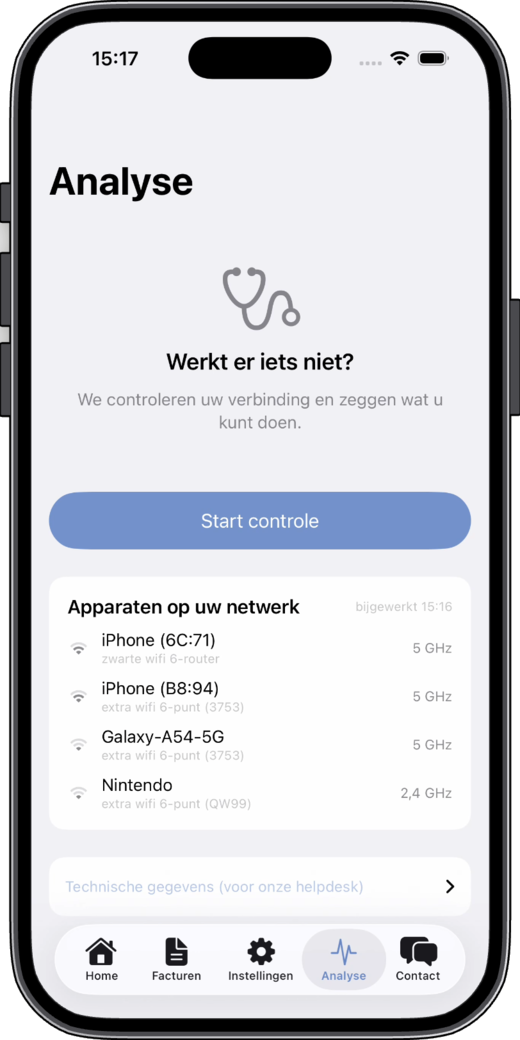 Zelf-diagnose in de Mijn OpenFiber-app